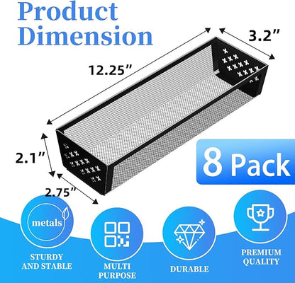 Simple Trending Silverware Drawer Organizer, 8 Pack Utensil Organizer for Kitchen Drawers, Metal Storage for Spoons Forks Knives (12.2 * 3.2 * 2.1 Inches, Black)
