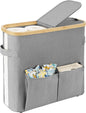 StorageWorks Toilet Paper Storage Baskets with Dual Flip Lids, Toilet Paper Organizer for Bathroom, Toilet Paper Container with Side Pocket, Holds 9 Mega or 12 Regular Rolls, Medium, Grey