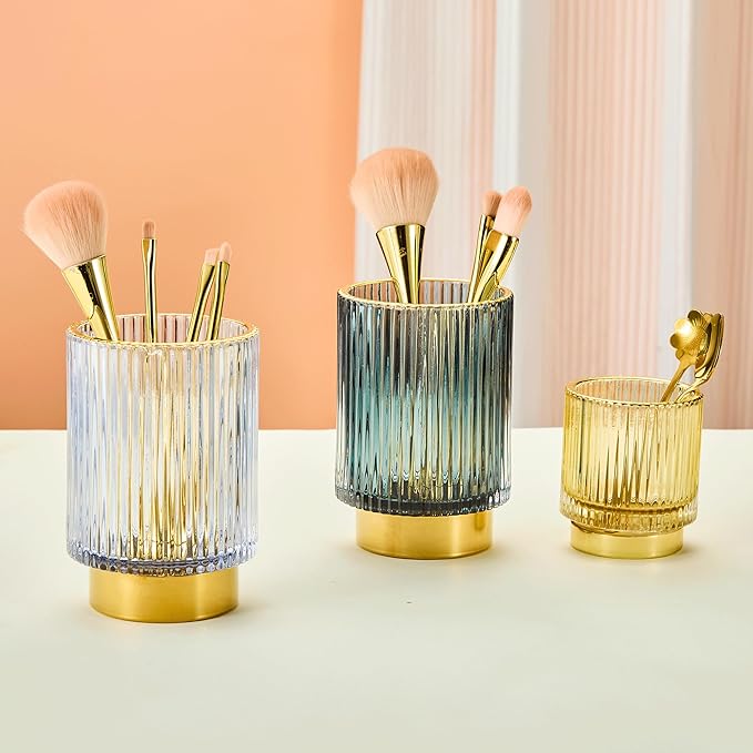 Makeup Brush Holder Organizer,Toothbrush Holders,Desk Pen Pencil Holder,Multifunctional Vintage Glass Brush Cup(A3-26-US)