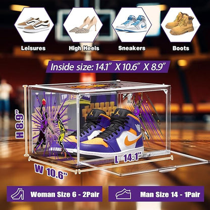 Acrylic Shoe Box Display Transparent Basketball Sneaker Shoe Orgainizer Storage Bins Clear Plastic Stackable Handbag Purse Hats Organizer Containers with Lids, 1Pack Size 14
