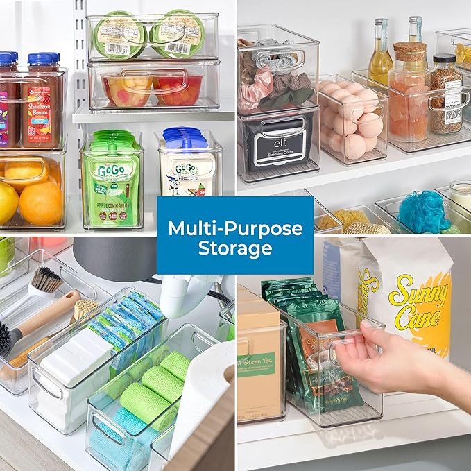 iDesign Slim Clear Plastic Stackable Storage Bin, Tall Narrow Organizer for Kitchen or Pantry