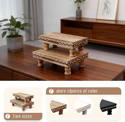 Wood Tray Pedestal Stand, Bathroom Counter Organizer, Modern Farmhouse Riser for Soap/Candle/Sponge Rustic Set （Middle+ Small