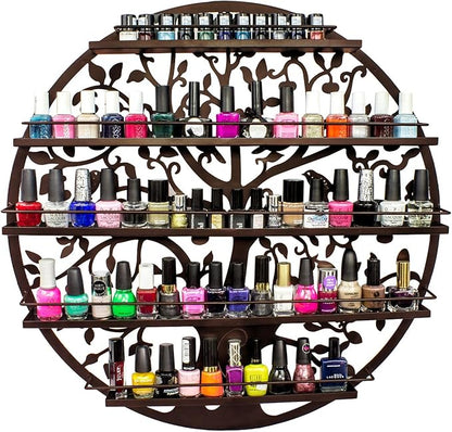 Sorbus® Wall Mounted 5 Tier Nail Polish Rack Holder - Tree Silhouette Round Metal Salon Wall Art Display (Bronze)