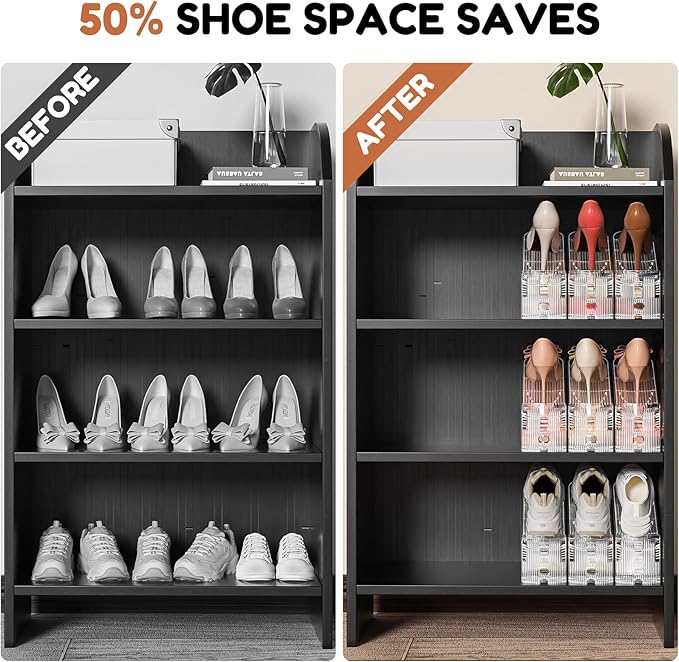 Neprock Shoe Slots Organizer for Closet, 20 Pack Acrylic Shoe Stackers Shoe Rack Holder, 3 Levels Adjustable Thickening Shoe Display Shoe Storage 50% Space Saving Zapateras Organizer (Clear,20 Pack)