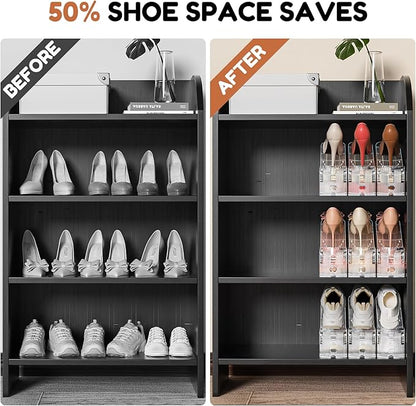 Neprock Shoe Slots Organizer for Closet,12 Pack Acrylic Shoe Stackers for A Pair of Shoes,3 Levels Adjustable Shoe rack storage Shoe Space Saver 50% (Clear,12 Pack)