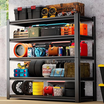 Garage Shelving 3000LBS Heavy Duty Shelving Units and Storage Shelves Adjustable 5 Tier Metal Shelving for Kitchen,Utility Room and Basement, Black