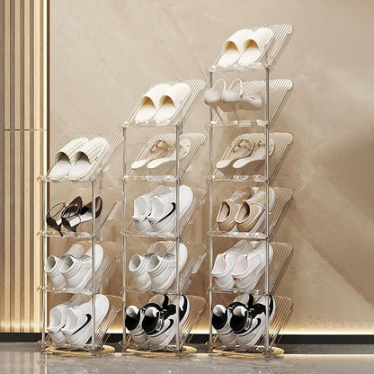 YYW Narrow Shoe Rack Vertical Shoes Rack for Entryway Corner Shoe Storage Organizer for Small Spaces Transparently Tall Slim Shoe Shelf for Front Door Entrance Living Room White 5 Layers