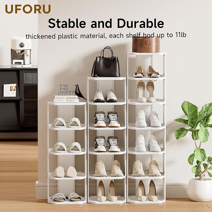 UFORU Vertical Shoe Rack, 9-Tier Plastic Stackable Storage Shelf for Small Closets and Narrow Spaces, Compact Free Standing Shoe Racks for Entryway Bedroom Dormitory