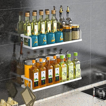 PUSDON 2-Pack 16.5" Extra Long Slim Hollowout Shower Caddy, Wall Mount Spice Rack & Bathroom Organizer, Mesh Bottom Cabinet Door Shelf Holds 50LBS - White, Hollowout
