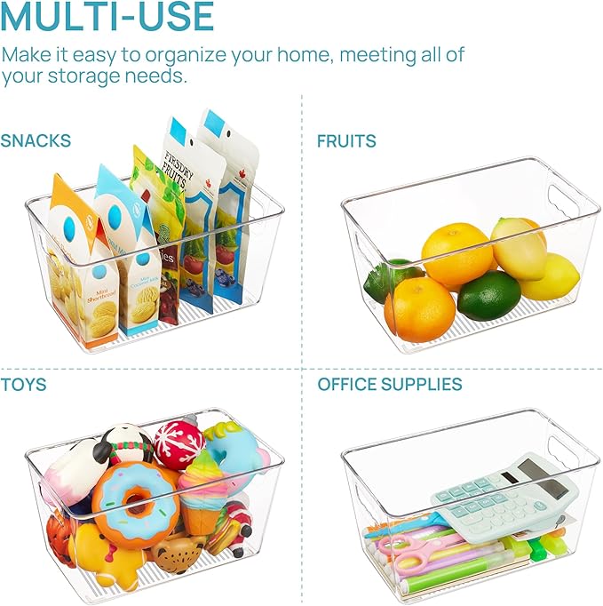 Vtopmart 6 Pack Clear Storage Bins, Pantry Cabinet Organizer Bins with Handle for Pantry Organizer and Storage, Plastic Bins for Fridge, Cabinet, Kitchen, Countertops, Cupboard, Freezer, Medium