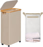 efluky Slim Laundry Hamper with Wheels, Narrow Laundry Basket with Lid and Removable Bag, Aesthetic Dirty Clothes Hamper on Wheels for Laundry Room, Bedroom, Dorm and Bathroom, 75L Beige