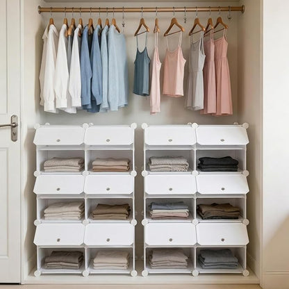 HealSmart Shoe Rack Organizer with Door, Shoe Storage Cabinet, Stackable Plastic Shelves for Closet, Entryway, Hallway, Bedroom, 6-Tier 24-Pair, White