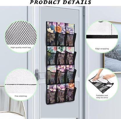 Bohemian Over The Door Shoe Organizer 12 Large Mesh Pockets for Boots Sundries Toys Space Saving Hanging Storage Shoe Rack for Closet