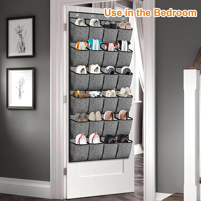 homyfort Over the Door Shoe Organizer, Hanging Shoe Rack Storage Holder with 24 Large Pockets for Closet Door, Men Women Kids Shoes, Cruise (Black)