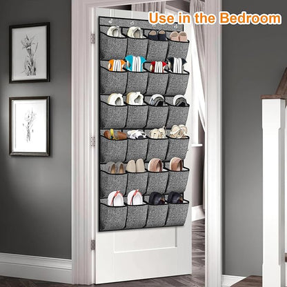 homyfort Over the Door Shoe Organizer, Hanging Shoe Rack Storage Holder with 24 Large Pockets for Closet Door, Men Women Kids Shoes, Cruise (Black)
