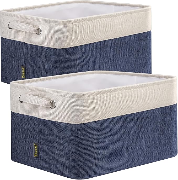 BALEINE 2 Pack Fabric Closet Storage Bins for Shelves, Linen Closet Organizers and Storage, Decorative Baskets for Organizing, Shelf, Clothes, Home, Office (Navy Blue, 15"x11"x9.5")