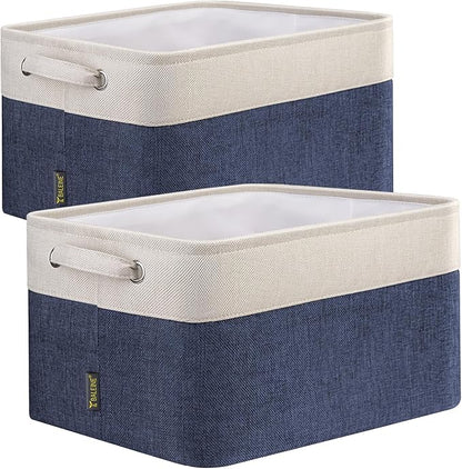 BALEINE 2 Pack Fabric Closet Storage Bins for Shelves, Linen Closet Organizers and Storage, Decorative Baskets for Organizing, Shelf, Clothes, Home, Office (Navy Blue, 15"x11"x9.5")