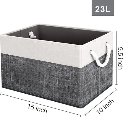 Fab totes Storage Bins 6-Pack, Foldable Storage Baskets for Organizing Toys, Books, Shelves, Closet, Large Storage Box with Rope Handles, Sturdy Organizer Bins, White & Black