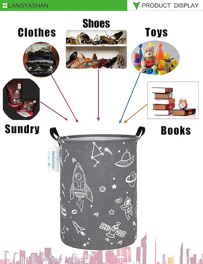 Storage Bin, Canvas Fabric Collapsible Organizer Basket for Laundry Hamper,Toy Bins,Gift Baskets, Bedroom, Clothes,Baby Nursery (Space Universe)