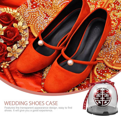 Wedding Shoe Box Set with Acrylic Display Dome High Heel Storage Organizer for Bridal Shoes Includes and Satin Ribbon Decorative Wedding Supply and Reception Games