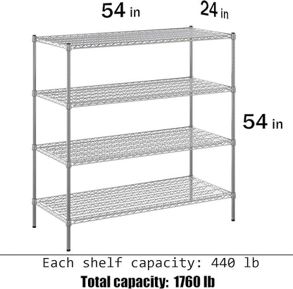 24" Deep x 54" Wide x 54" Height Wire Shelving Kit | 4-Tier | NSF Commercial Storage Rack Unit