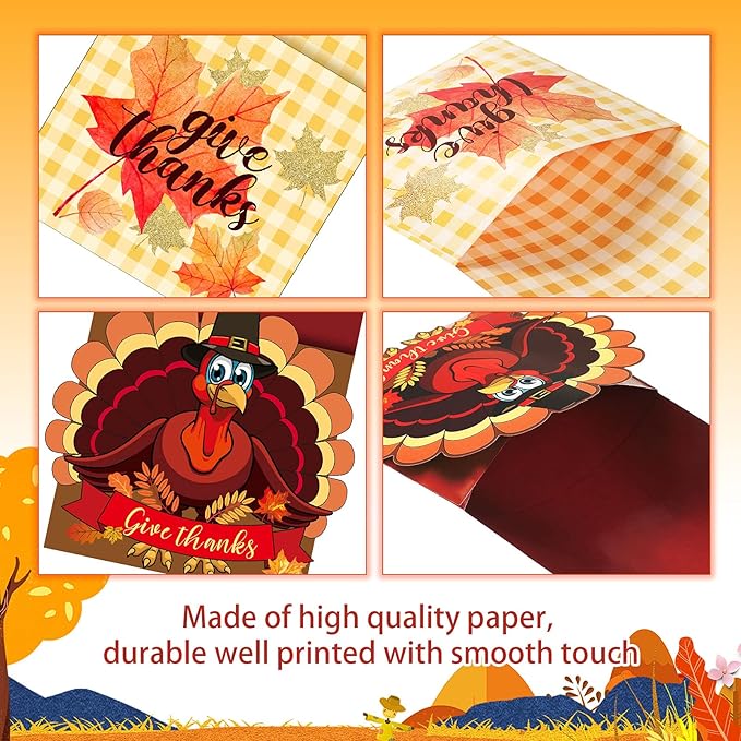 36 Pieces Thanksgiving Utensil Cutlery Holders Cutlery Wraps Bag with Maple Leaf and Turkey Give Thanks Cutlery Pouch Holder Silverware Pouch Bags for Fall Harvest Party Supplies Thanksgiving Decor
