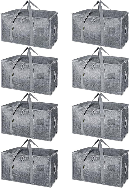 BALEINE 8-Pack Oversized Moving Bags with Reinforced Handles, Heavy-Duty Storage Tote for Clothes, Moving Supplies (Winter Grey, 8-Pack)