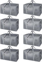 BALEINE 8-Pack Oversized Moving Bags with Reinforced Handles, Heavy-Duty Storage Tote for Clothes, Moving Supplies (Winter Grey, 8-Pack)