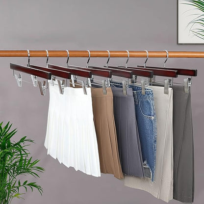 TOPIA HANGER Pants Hangers, Deluxe Cherry Wood Skirt Hangers with 2 Big Premium Metal Clips and 360° Swivel Anti-Rust Flat Hook, 20 Pack Boutique Hanger for Skirts, Trousers, Jeans, Slacks, CT03M