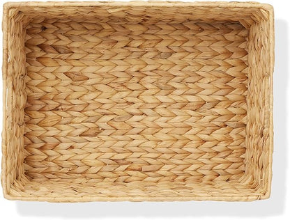 Casafield Set of 2 Water Hyacinth Pantry Baskets, 12-1/2" x 17" x 8", with Chalkboard Labels and Chalk Marker - Natural, Woven Storage Bin Organizers for Kitchen Shelves