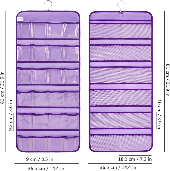 Dual-sided Hanging Baby Shoes Organizer Closet Toddler Shoe Storage Holder for Kids Bow Socks Underwear (PURPLE)