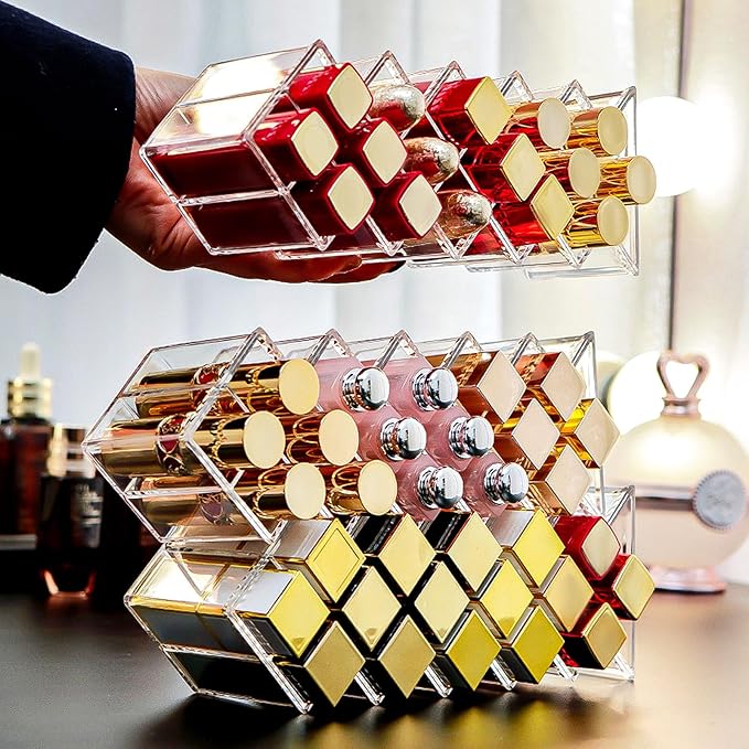 6 Pack Acrylic Lipstick Holder Organizer 96 Slots Clear Lip Gloss Holder Organizers Stackable Fish Shape Lipsticks Tower Lipstick Case Display Stand Storage Box for Makeup Cosmetic Vanity drawer