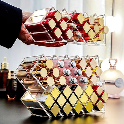 2 Pack Acrylic Lipstick Holder Organizer 32 Slots Clear Lip Gloss Holder Organizers Stackable Fish Shape Lipsticks Tower Lipstick Case Display Stand Storage Box for Makeup Cosmetic Vanity drawer