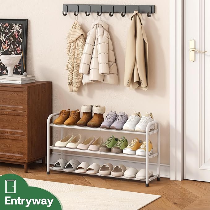 kiplant Shoe Rack for Closet, 3-Tier Expandable Closet Shoe Rack Metal Organizer, Heavy Duty Shoe Storage Shelf for Entryway, Doorway, Narrow Space