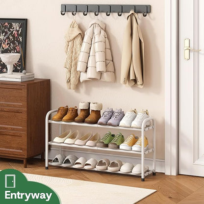 kiplant Shoe Rack for Closet, 3-Tier Expandable Closet Shoe Rack Metal Organizer, Heavy Duty Shoe Storage Shelf for Entryway, Doorway, Narrow Space