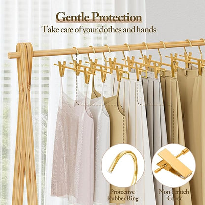 Matte Gold Aluminum Pants Hangers 20 Pack, Lightweight Skirt Hangers with 360°Swivel Hooks and Non-Slip Adjustable Clips for Trousers, Skirts, Jeans, Kids & Adults, Durable, Space-Saving