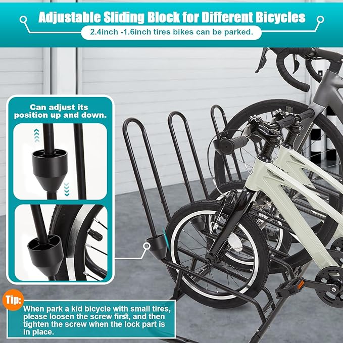 Floor Bike Stand for 6 Bikes, Bike Rack Safeguard Disc Brakes & Derailleurs, Waterproof Bike Holder Road/Kids/MTB Bicycles, Fits 12"-29" Tires, Upgraded 0.63" Steel Tubes, Indoor Outdoor Garage