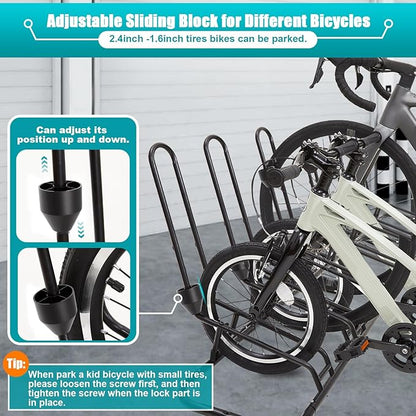 Floor Bike Stand for 6 Bikes, Bike Rack Safeguard Disc Brakes & Derailleurs, Waterproof Bike Holder Road/Kids/MTB Bicycles, Fits 12"-29" Tires, Upgraded 0.63" Steel Tubes, Indoor Outdoor Garage