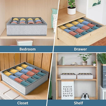 Joyoldelf Sock Drawer Organizer Divider Underwear Organizer 16-cell Fabric Dresser Drawer Organizers Storage Boxes for Socks, Lingerie, Handkerchiefs, Ties 2 Packs Gray