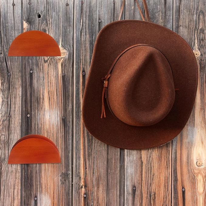 Briwooody 4 Pack Cowboy Hat Rack Holder, Retro Wooden Hat Hanger Wall Mount – Keeps Original Shape, Rustic Western Decor for Fedoras, Caps, Display
