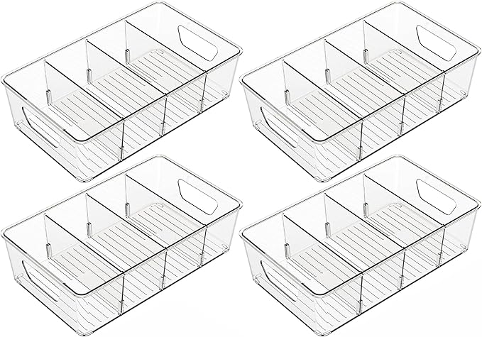 Stackable 4 Pack Snack Organizer for Pantry Shelf,Clear Pantry Organizers and Storage Bins for Fridge,Office,Cupboard,Plastic Pantry Snack Organizer For Breast Milk,Tea Bag,Food Storage Containers