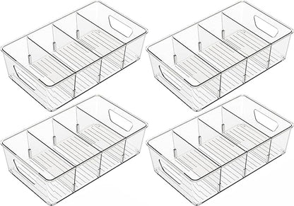 Stackable 4 Pack Snack Organizer for Pantry Shelf,Clear Pantry Organizers and Storage Bins for Fridge,Office,Cupboard,Plastic Pantry Snack Organizer For Breast Milk,Tea Bag,Food Storage Containers