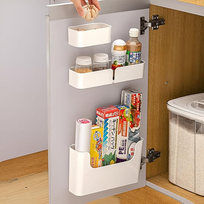 2026 NEW Adhesive Cabinet Door Organizer Storage 4 Pack,Door Rack Shelves Holder for Sink Kitchen Bathroom RV Pantry Bedroom Closet Laundry Office