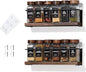 2-Tier Wall Mount Spice Rack Organizer - Screw/Adhesive Mount, Black Metal & Wood Spice Storage for Kitchen Pantry Cabinet, 11.6”W x 2.4”D x 3.2”H,Spice Jars Not Included