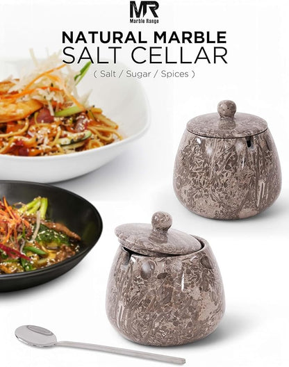 Oceanic Marble Salt Cellar with Lid – 4.5 Inch Table Salt Container, Salt Jar, Salt Dish, Salt Holder, Spice Jar, Sugar Bowl, Celtic Salt, Kitchen Countertop Decor