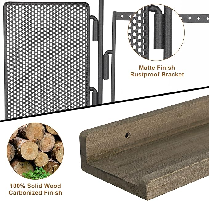 SOLIMINTR Hanging Jewelry Organizer Wall Mount Holder with Rustic Wood Shelf, Ring Display Box, Ear Studs Earring Holder, Rotating Necklace for Gothic Goth Accessories