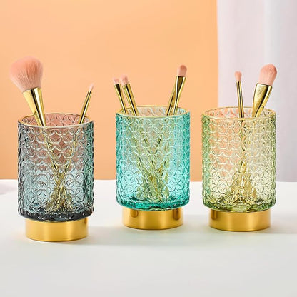 Makeup Brush Holder Organizer,Toothbrush Holders,Desk Pen Pencil Holder,Multifunctional Vintage Glass Brush Cup（A44-1-US）