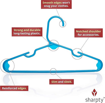 Sharpty Kids Plastic Hangers, Children's Hangers for Baby, Toddler, and Child Clothes - Everyday Standard Use - Ideal for Boys and Girls Closet, Clothing, Pants, Coats, and More - Blue, 40 Pack