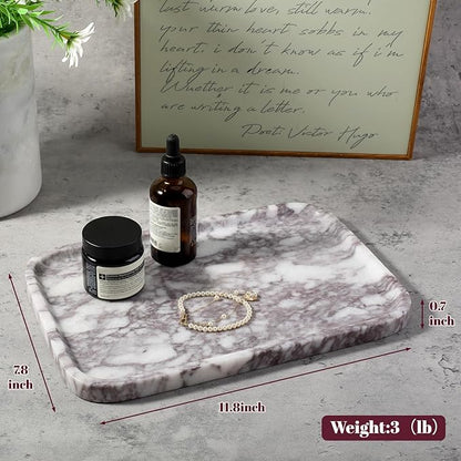 Karibiber Luxury Marble Vanity Tray, Bathroom Tray Countertop, Calacatta Marble/Stone, Home Decorative Dresser Organizer, Storage for Kitchen Sink, Perfume Jewelry Holder(Purple&White)
