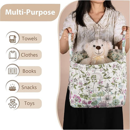 Storage Basket Boho Fabric Large Collapsible Floral Laundry Nursery Hamper Portable Folding Storage for Clothes Toys (Purple)